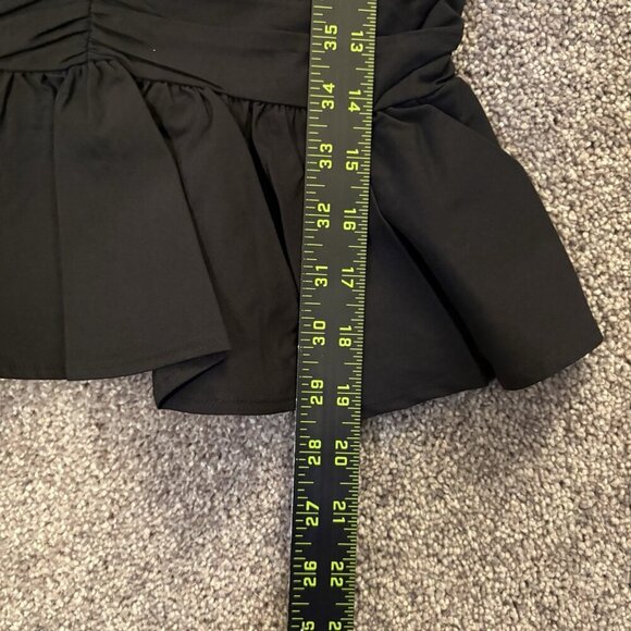 Express Women's V-Neck Pleated Peplum Top Size XS Black 3/4 Puff Sleeves NWT $74 - Picture 12 of 16